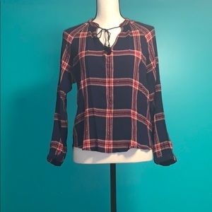 Lucky Brand Plaid Shirt Tassel Tie Large
